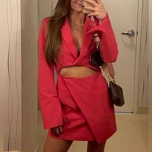 Zara pink long sleeve blazer mini dress S
